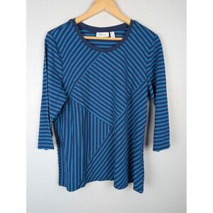d&co ACTIVE Womens Striped‎ 3/4 Sleeve Top Size M Blue Casual Everyday